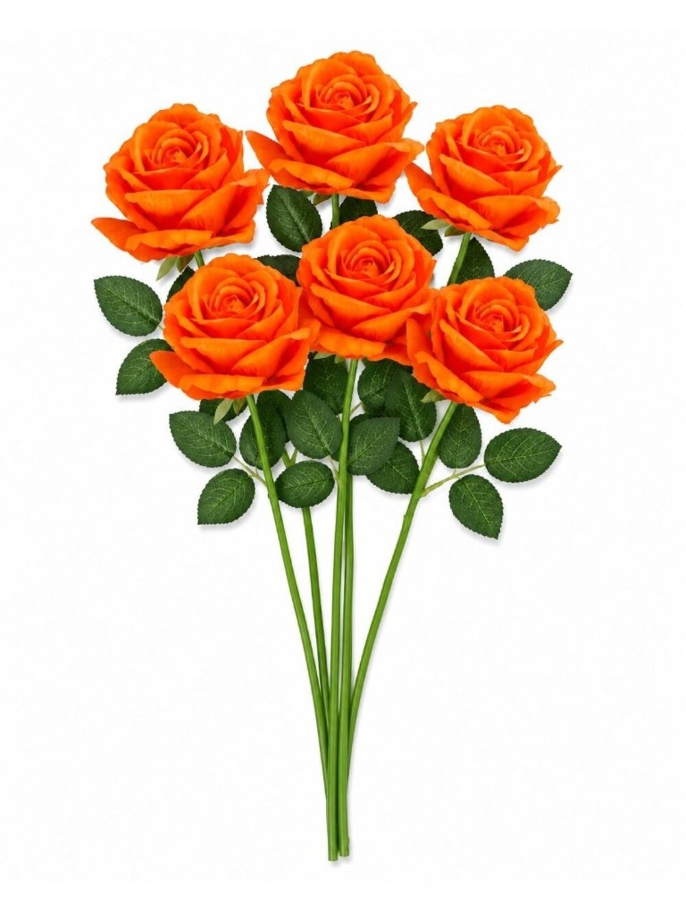 Set 6 Artificial Orange Roses 20 Inch Faux Rose Stems Floral Arrangement